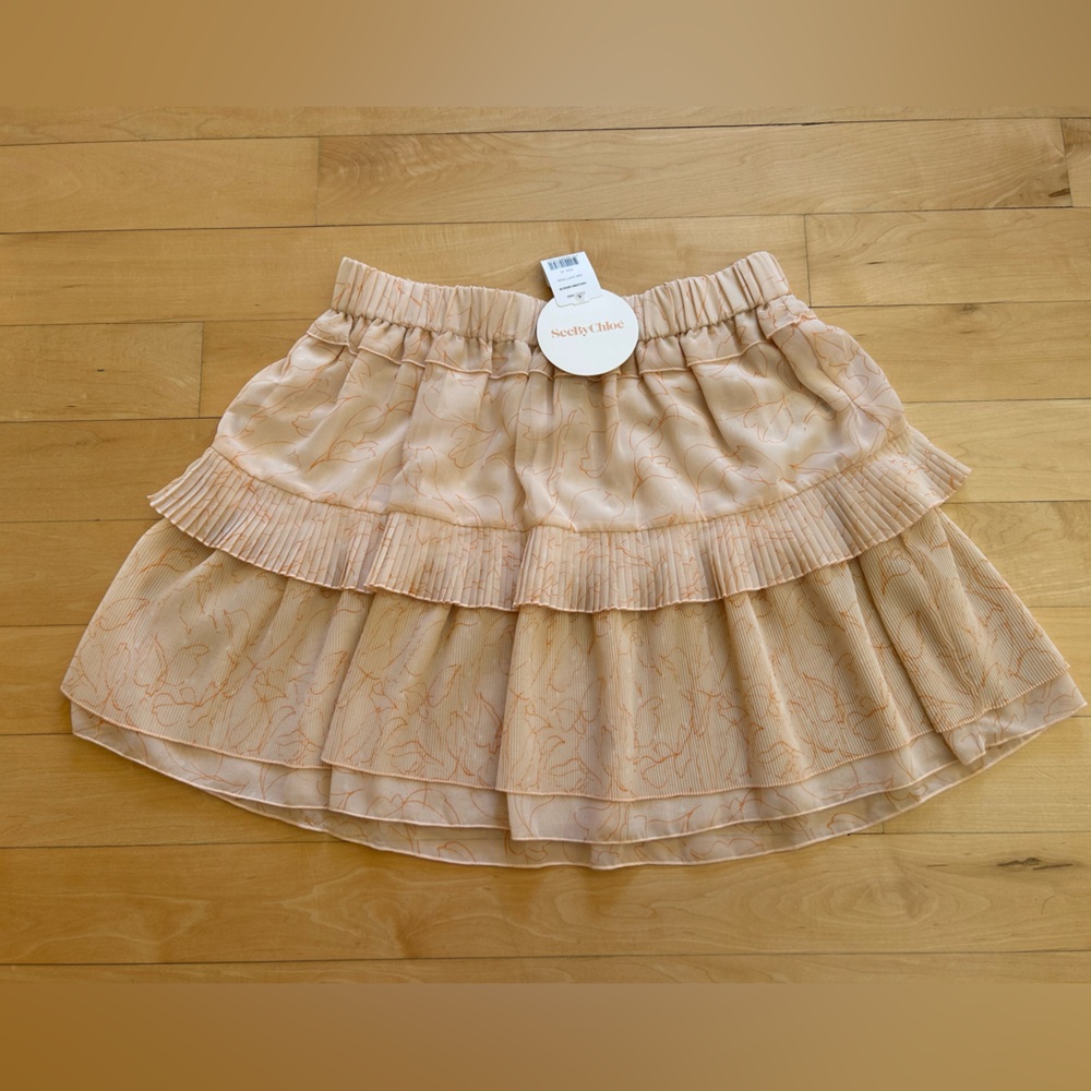 See By Chloe Pleated Tiered Peach/Pink Women’s Mini Skirt Size 10 (FR 42) NWT